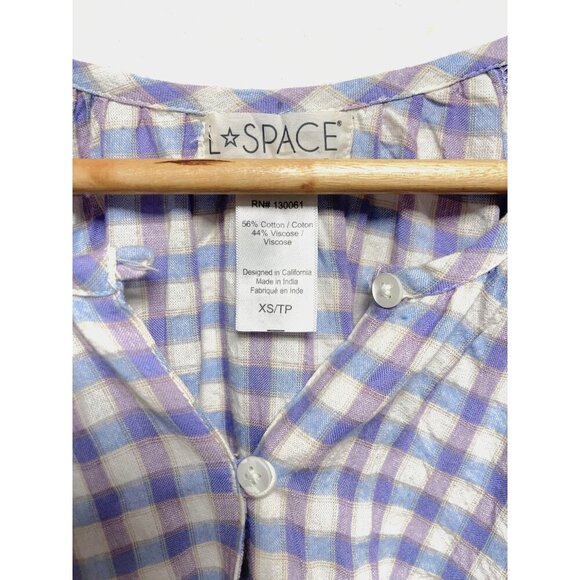 L*Space Vida Mini Dress Size XS Purple Park Slope Gingham Button-Up Swim Coverup - Picture 13 of 16